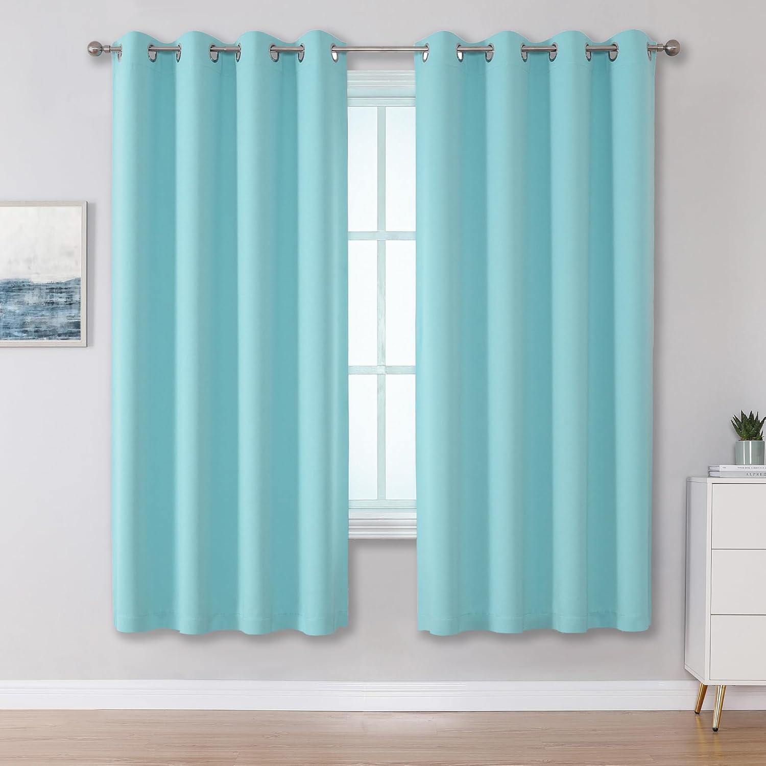 DUALIFE Aqua Curtains for Living Room Bedroom Light Blocking