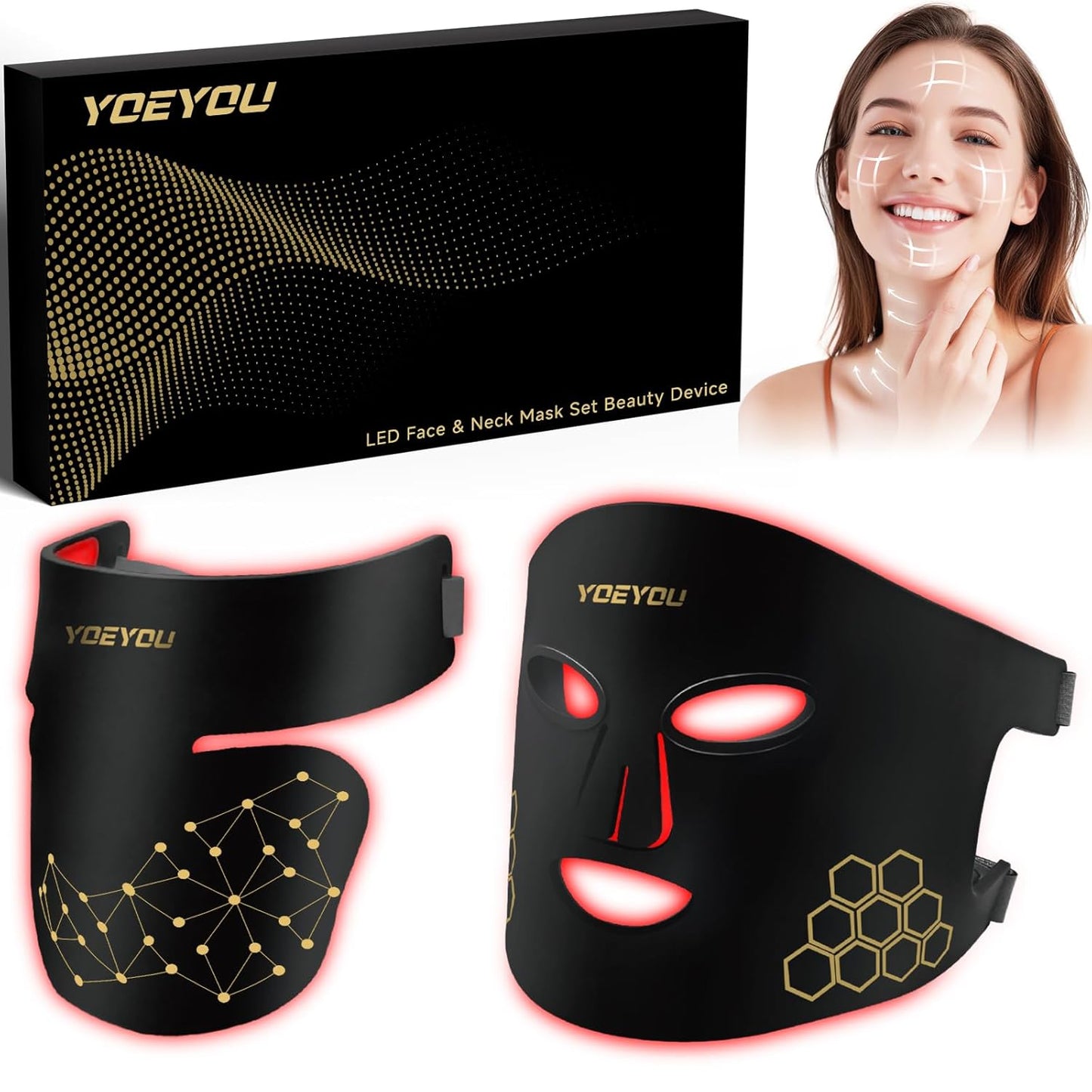 Red Light Therapy Mask for Face and Neck - YOEYOU LED Device