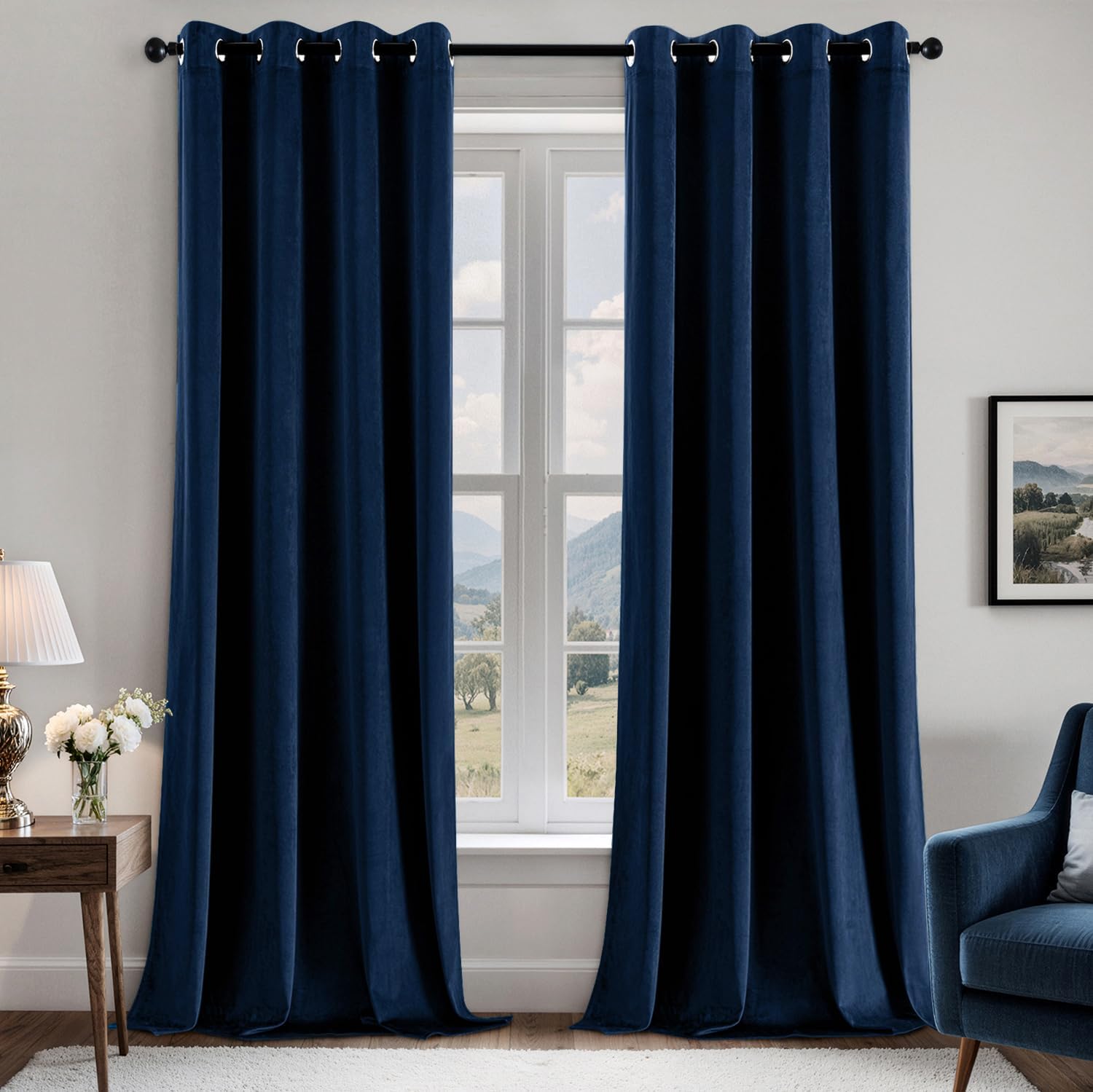 EMEMA Navy Blue Velvet Curtains for Luxurious Room Darkening