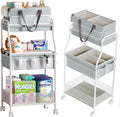 2 In1 Baby Diaper Caddy Organizer & Storage Cart - Rolling 3-Tier