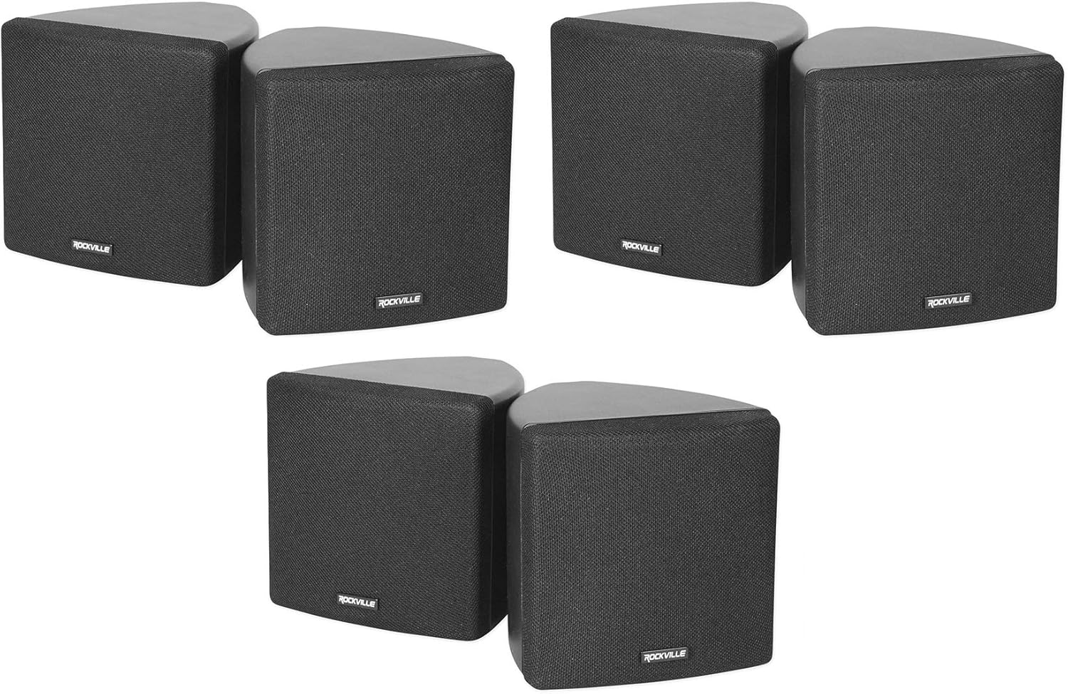 Rockville 6 Cube 70V Black Commercial Swivel Wall Mount Speakers