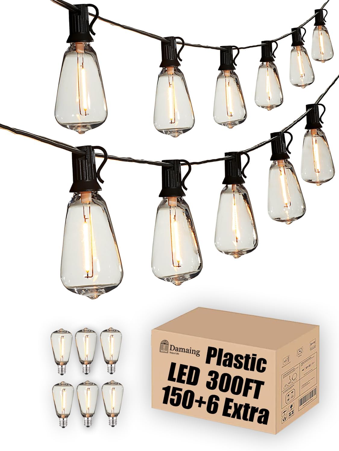 DAMAING 300FT String Lights for Outside - Dimmable Patio Lights