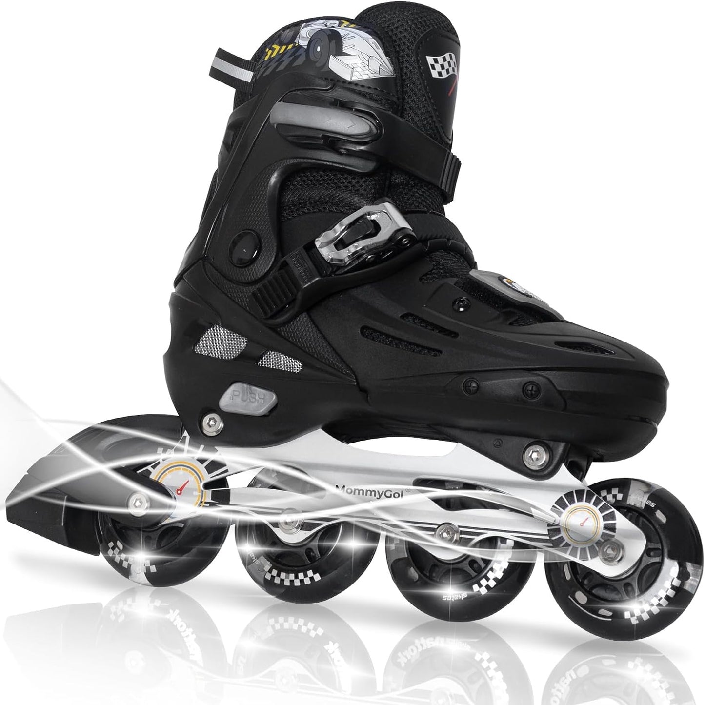 Youth Inline Skates with Adjustable Sizing and Flashing Wheels 6-12