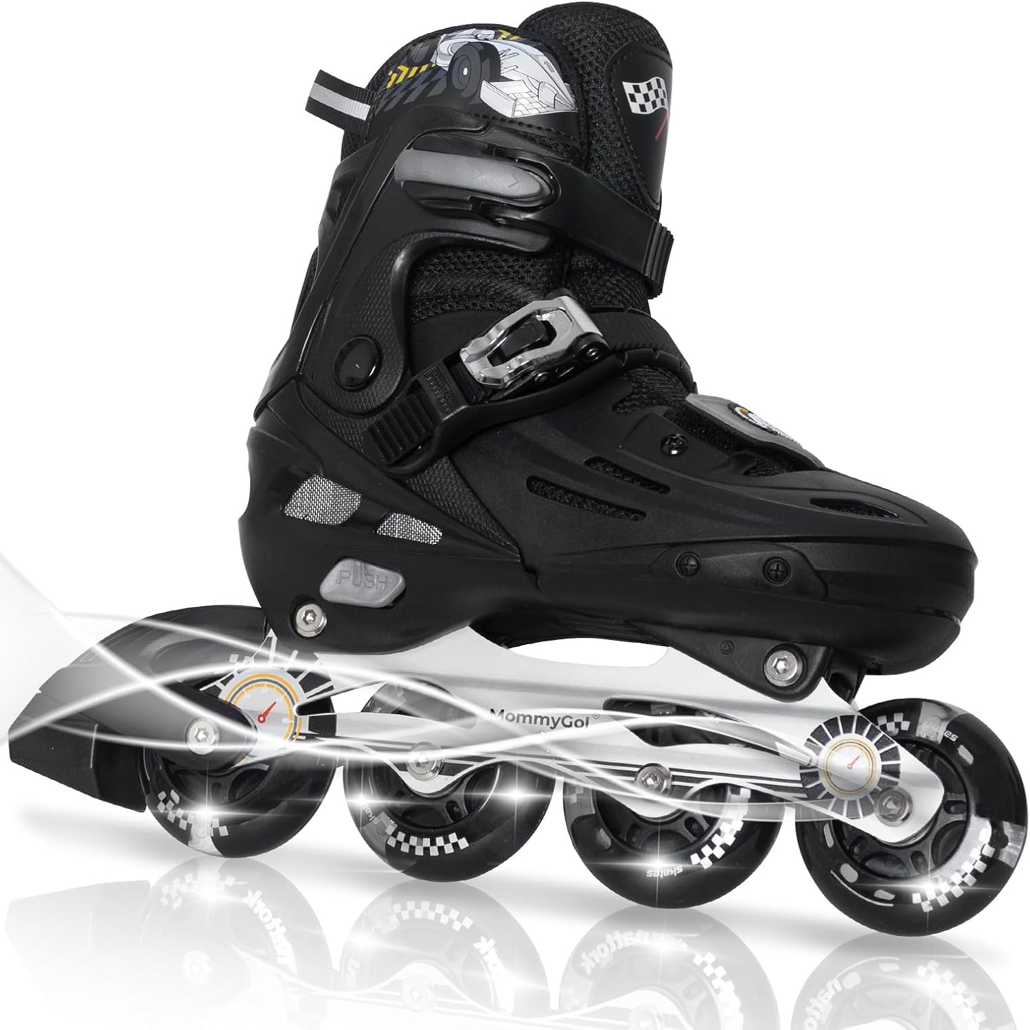 Youth Inline Skates with Adjustable Sizing and Flashing Wheels 6-12