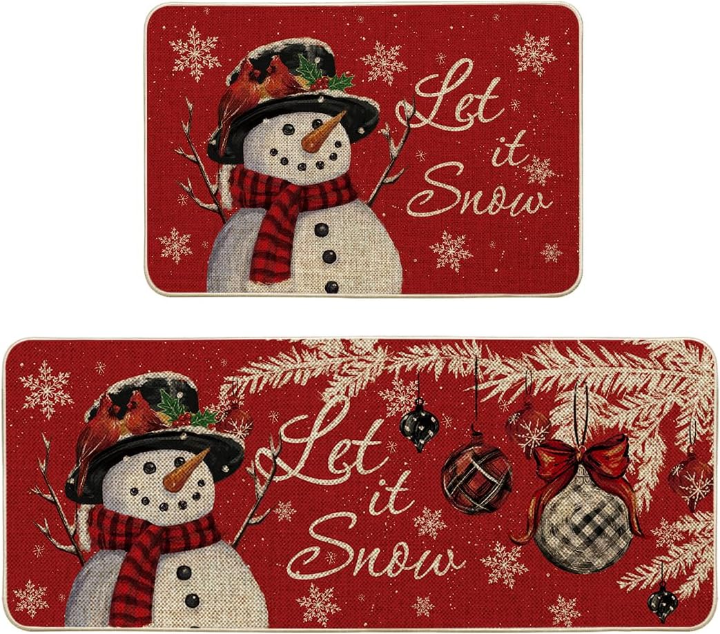 Artoid Mode Snowman Let It Snow Kitchen Mats Set for Winter Decor