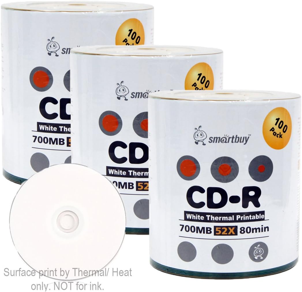 Smartbuy 700mb 80min 52x CD-R Printable Media Discs 300 Pack