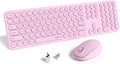 UBOTIE Wireless Keyboard & Mouse Combo, Quiet Scissor Switch, Full Size Round Keycaps, Adjustable DPI, Sakura Pink