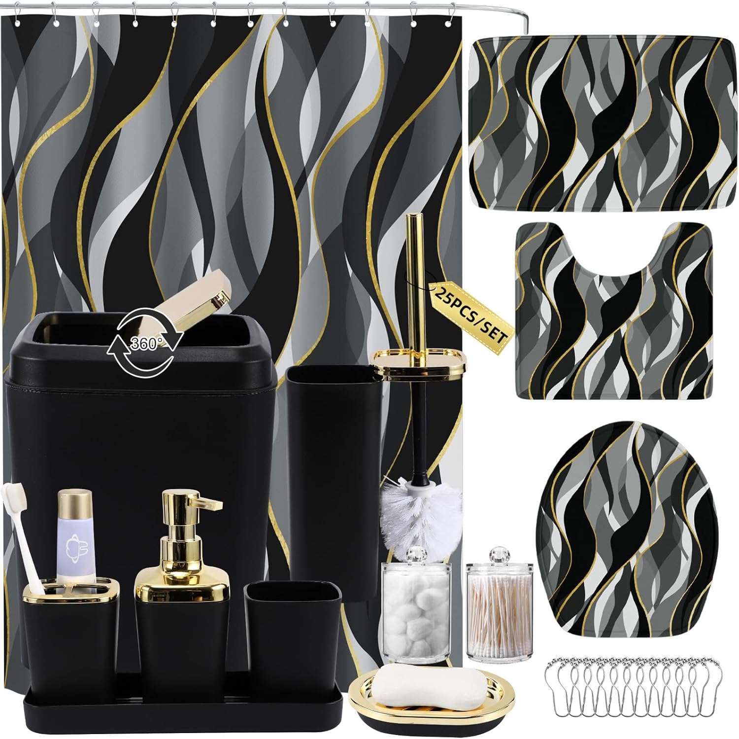 Black and Gold Bathroom Accessories Set for Stylish Decor