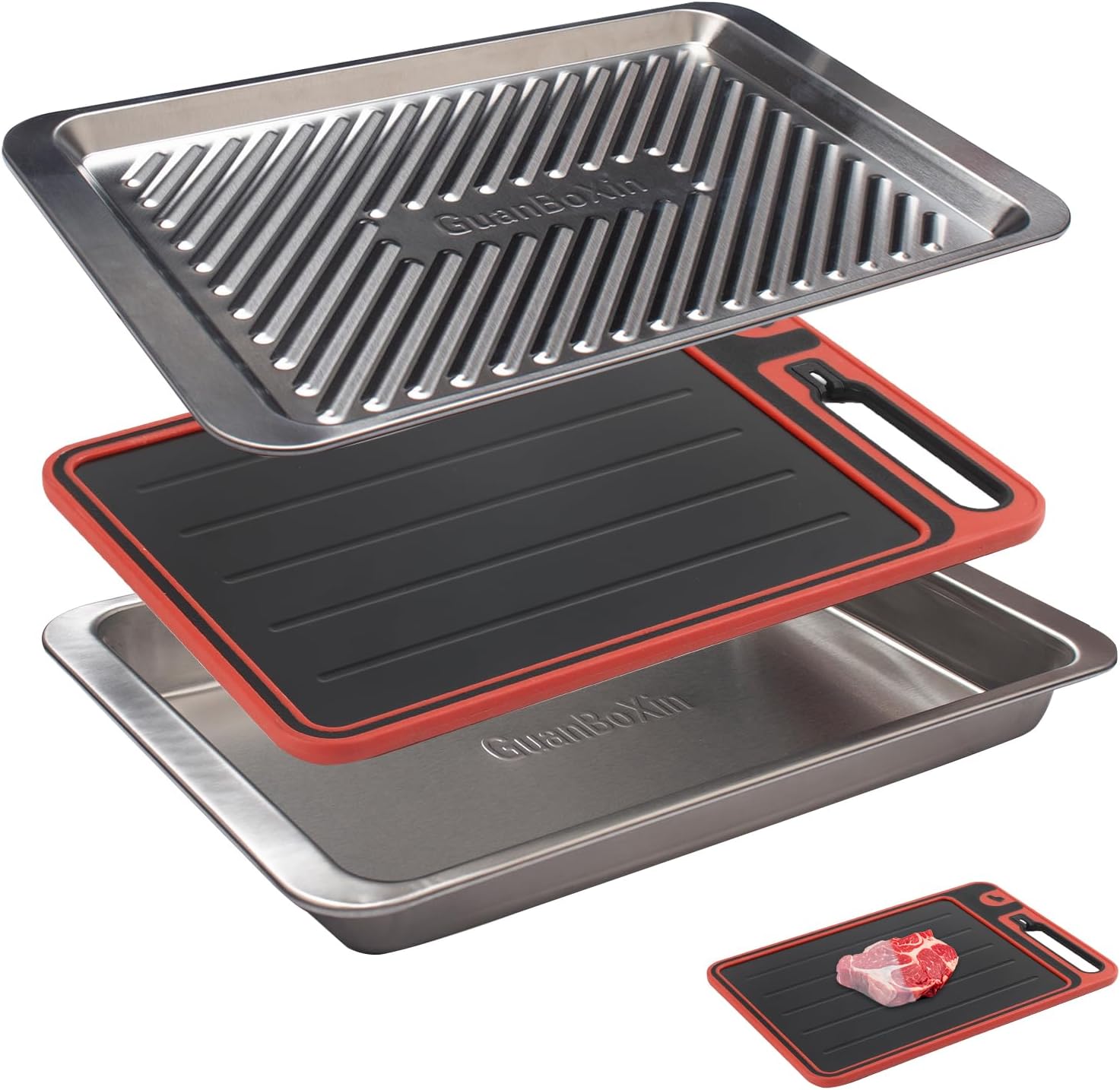 BBQ Food Prep Grill Set - 3PCS Stainless Steel Container Set