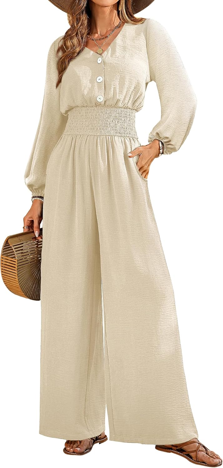 Womens Long Sleeve V Neck Dressy Casual Jumpsuit 2025 Style