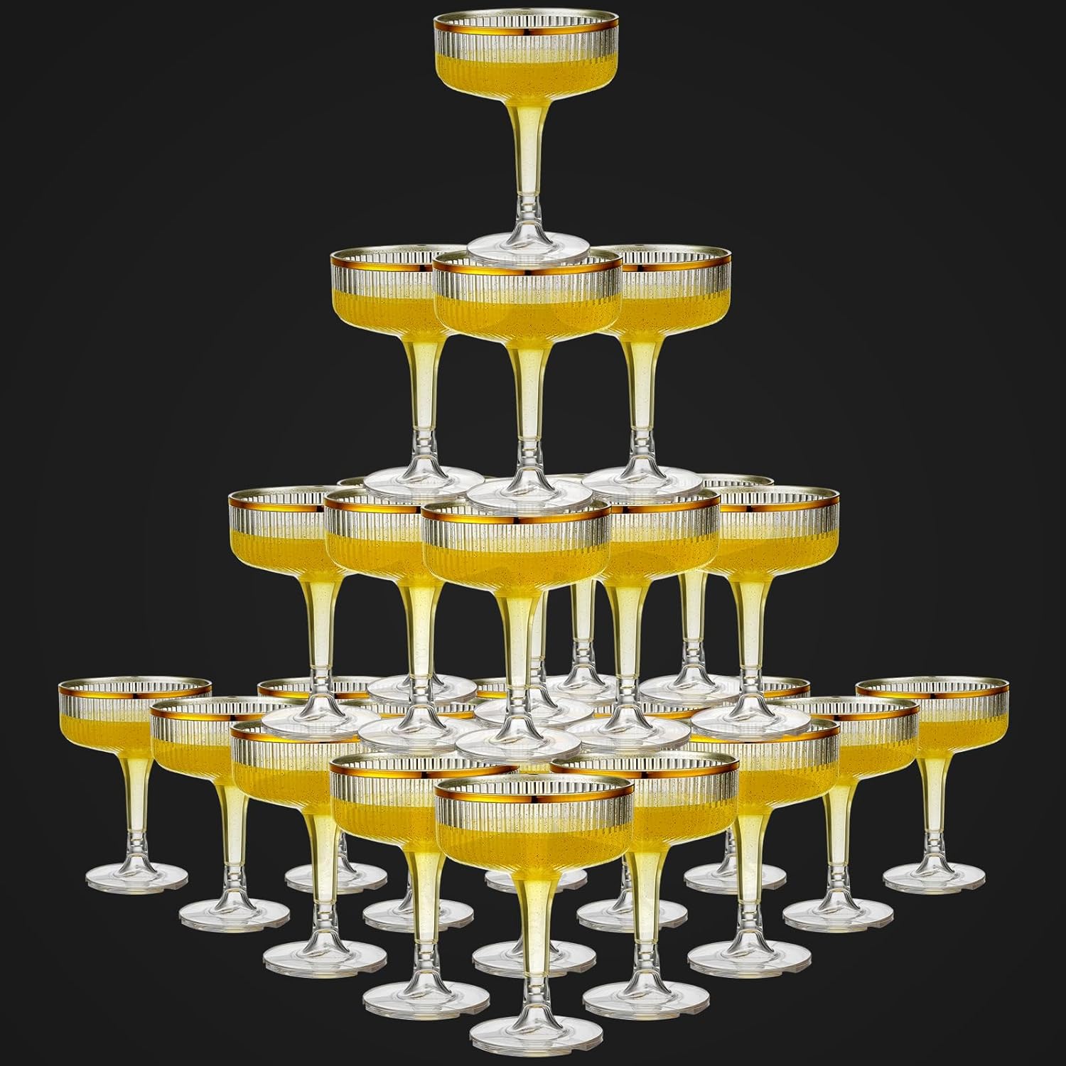 Set of 24 Unbreakable Plastic Champagne Coupe Glasses for Events