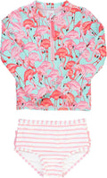 RuffleButts Girls Long Sleeve Rash Guard 2-Piece - UPF50+ Sun Care