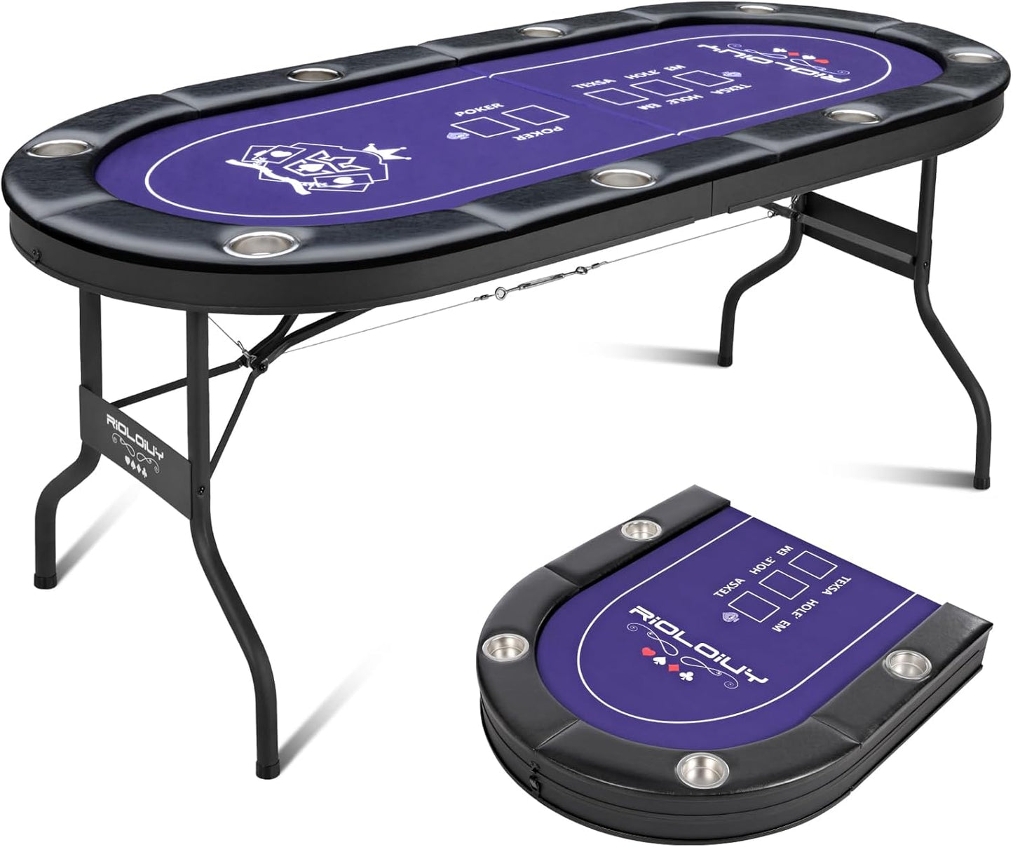 8 Player Poker Table with Padded Rails & Cup Holders for Fun