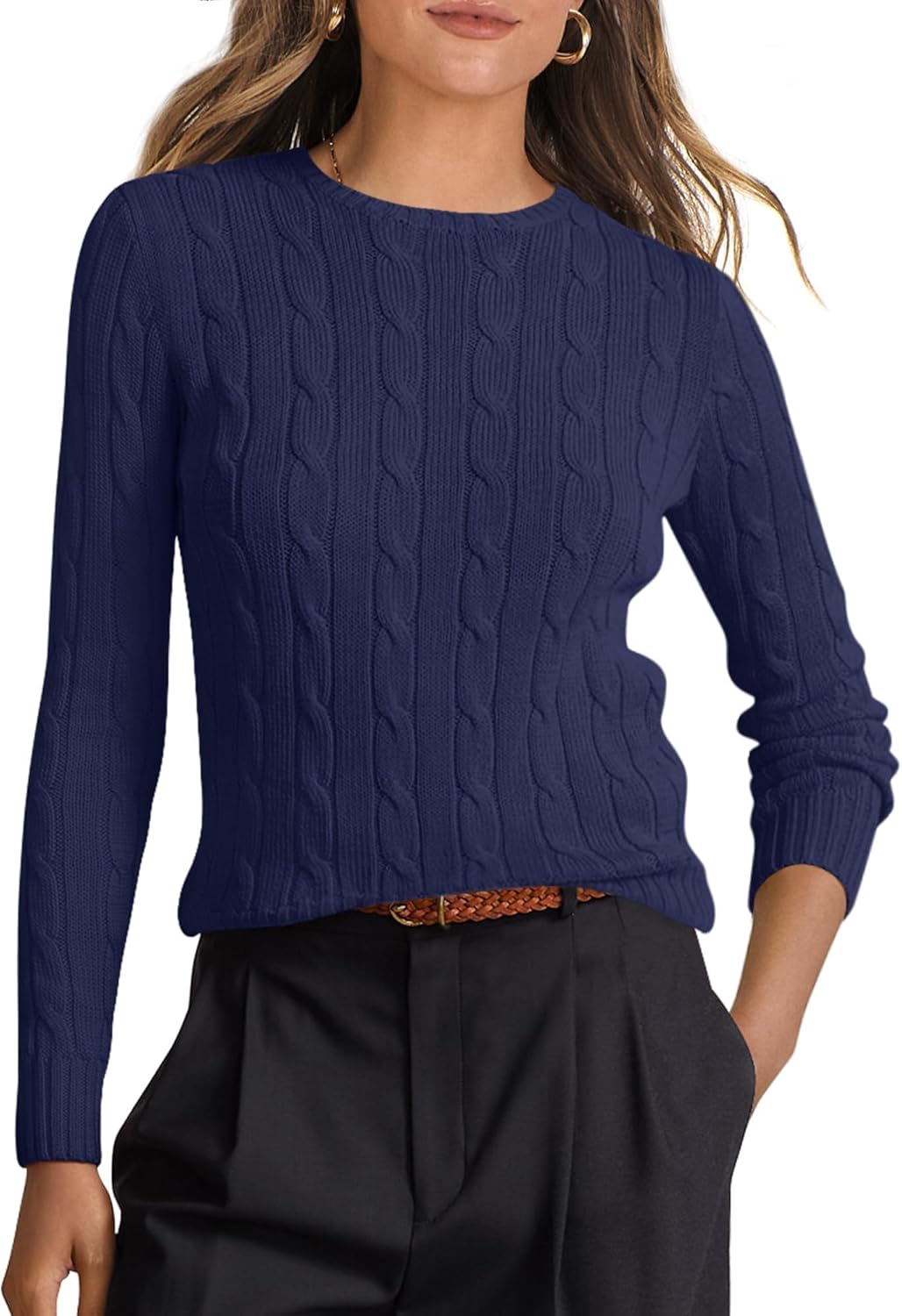 Womens Long Sleeve Cable Knit Sweater Jumper for Fall 2025