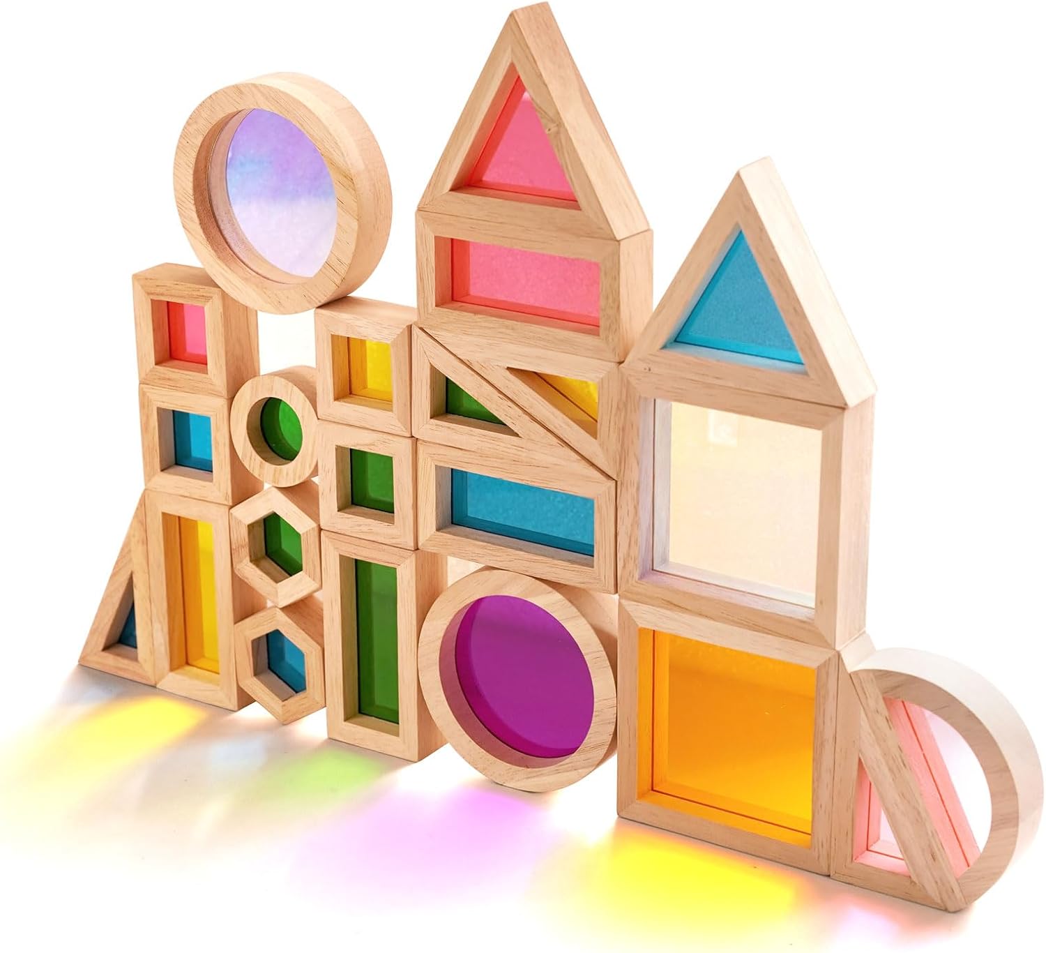 Agirlgle Wooden Rainbow Building Blocks for Kids - 32 Pcs Set