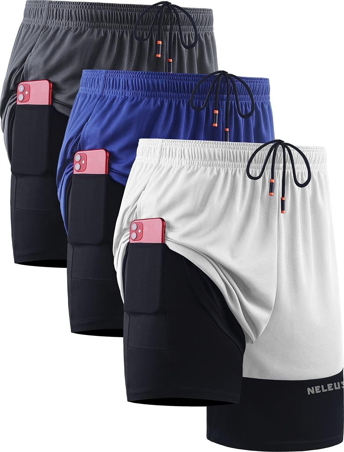 NELEUS Men's 2 in 1 Running Shorts with Liner for Comfort