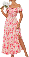 Floral Off Shoulder Maxi Dress - Flowy Summer Boho Maxi