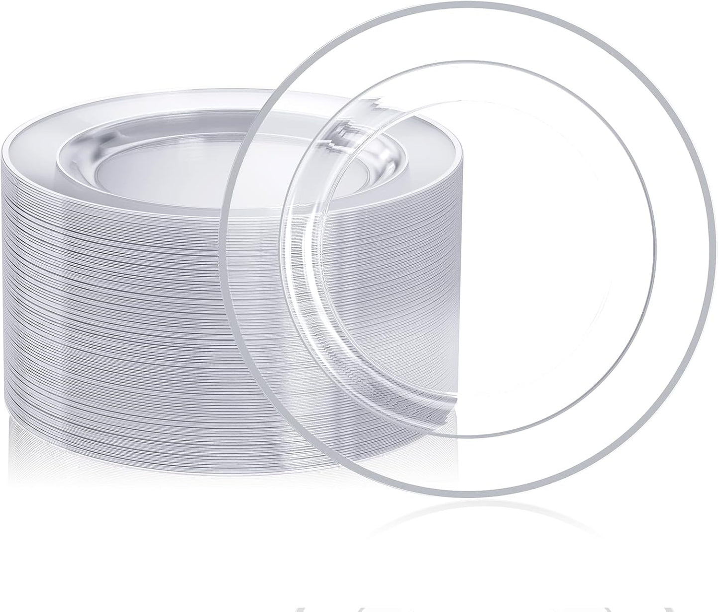 FOCUSLINE 100 Clear Silver Plastic Plates for Elegant Events