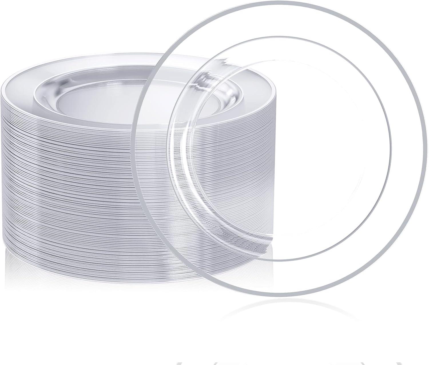 FOCUSLINE 100 Clear Silver Plastic Plates for Elegant Events