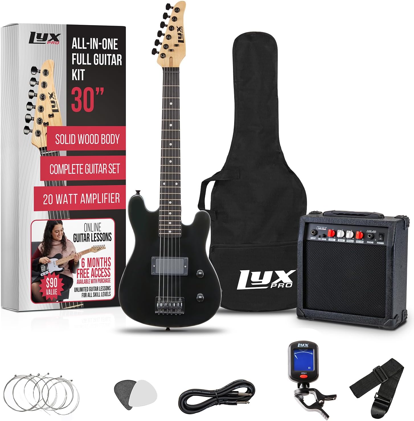 LyxPro 30 Inch Electric Guitar Starter Kit for Kids - Black