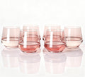 Stemless Wine Glasses Set 6 Peach Color 14oz - Elegant Diamond