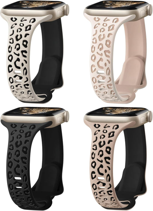 Leopard Engraved Slim Apple Watch Bands - Stylish & Sporty!