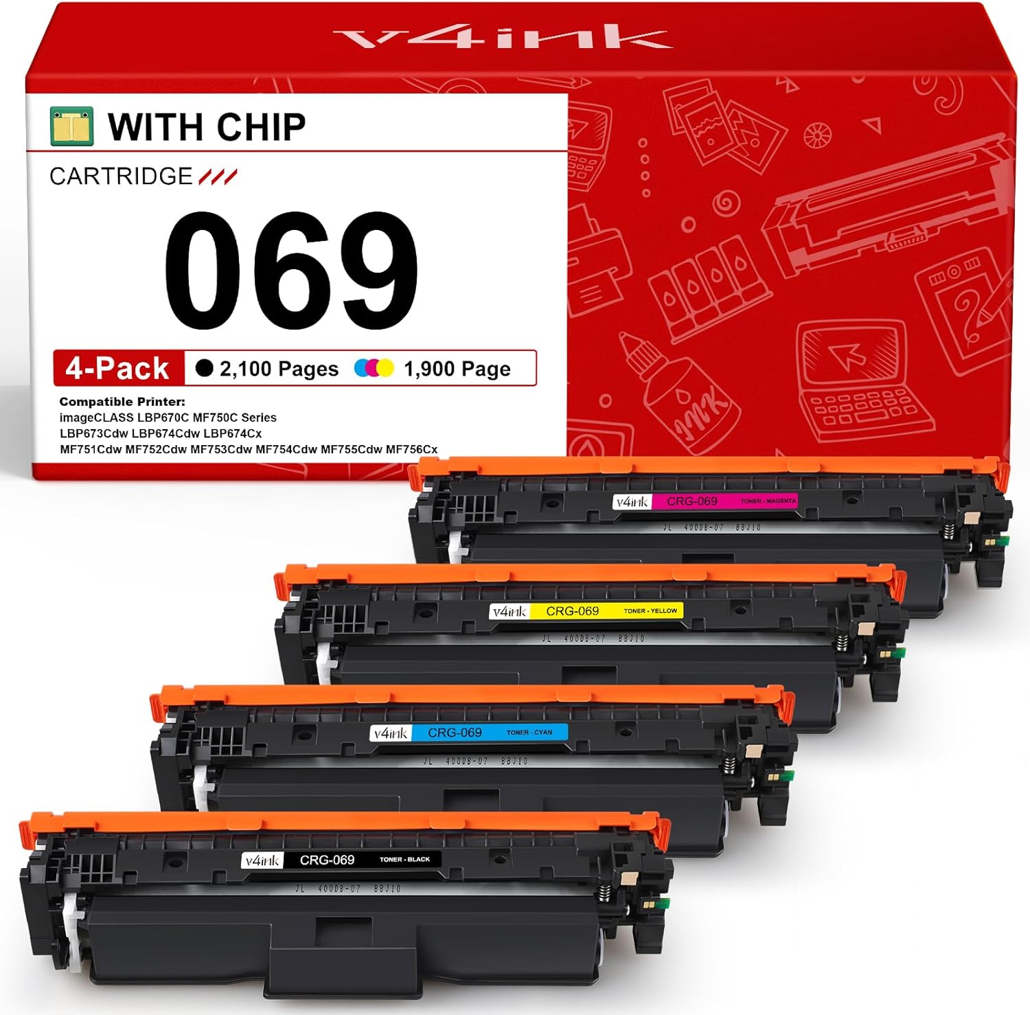 v4ink 069 Toner Cartridge Set for Canon Printers - 4Pack