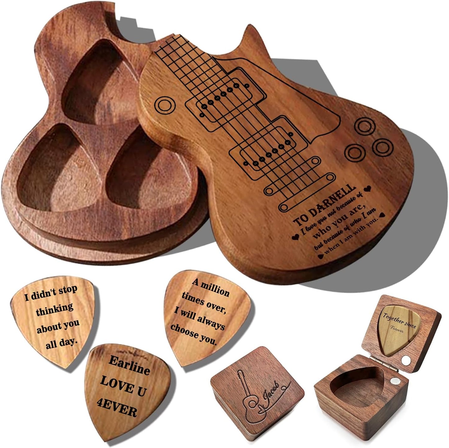 Engraved Personalized Guitar Picks Set with Case - Greaxid