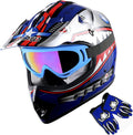 1Storm Youth Motocross Helmet Shark Blue + Goggles & Gloves Bundle