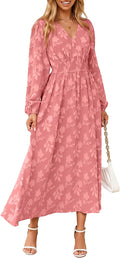 Simplee Womens Boho Floral Maxi Dress V Neck with Pockets - Fall Guest