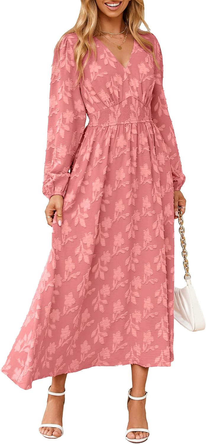 Boho Floral Long Sleeve Maxi Dress for Wedding Guests