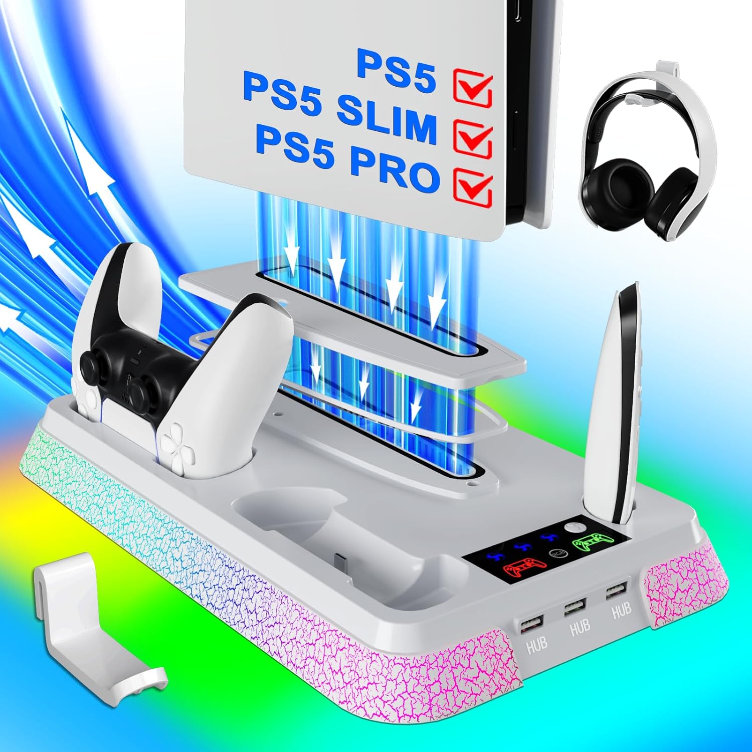 PS5 Cooling Station with RGB Controller Charger and Stand