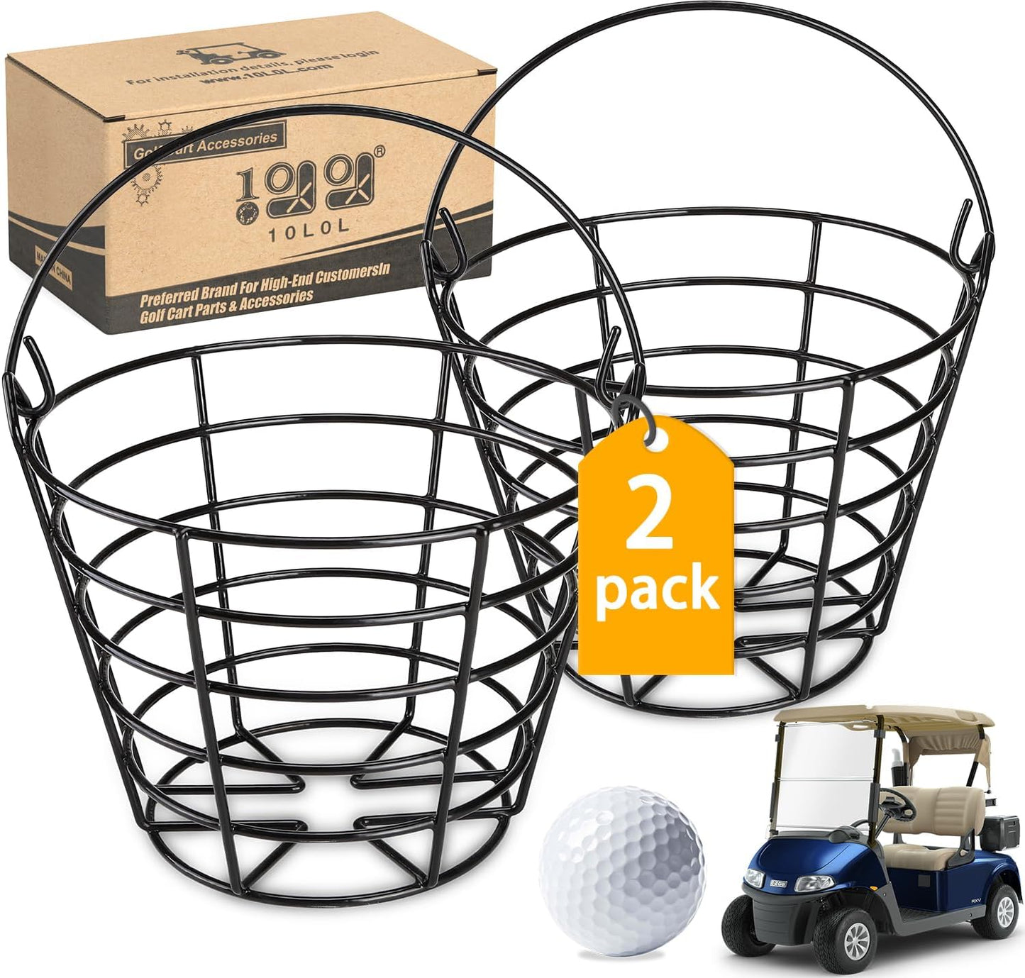Metal Golf Ball Baskets 2 Pack - Carry 100 Balls!