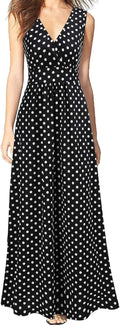 Women Sleeveless Deep V Maxi Dress - Stretchy Soft Polyester Blend