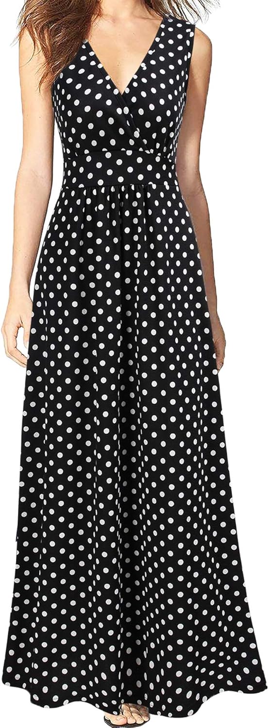 WOOSEA Women Sleeveless Deep V Neck Maxi Casual Dress Review