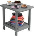 18.9 in HDPE Outdoor Side Table - Weatherproof 2-Tier Grey