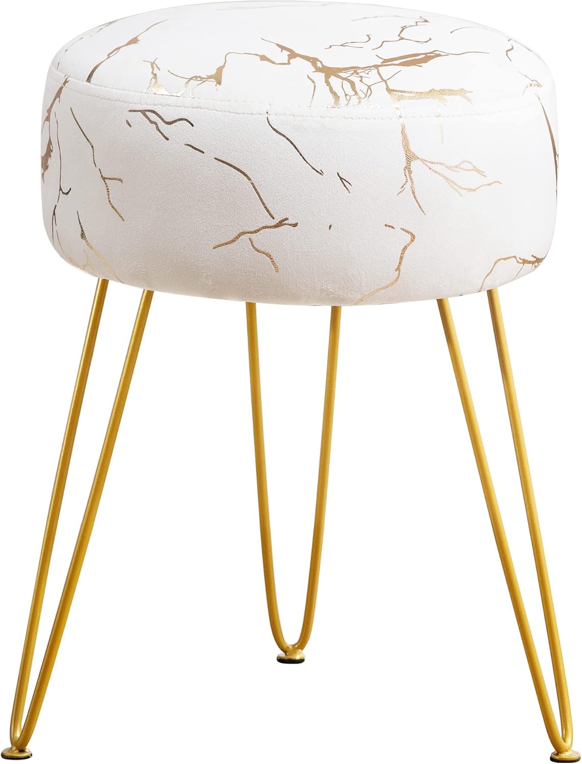 LUE BONA Vanity Stool: Stylish Gold Round Ottoman for Any Room