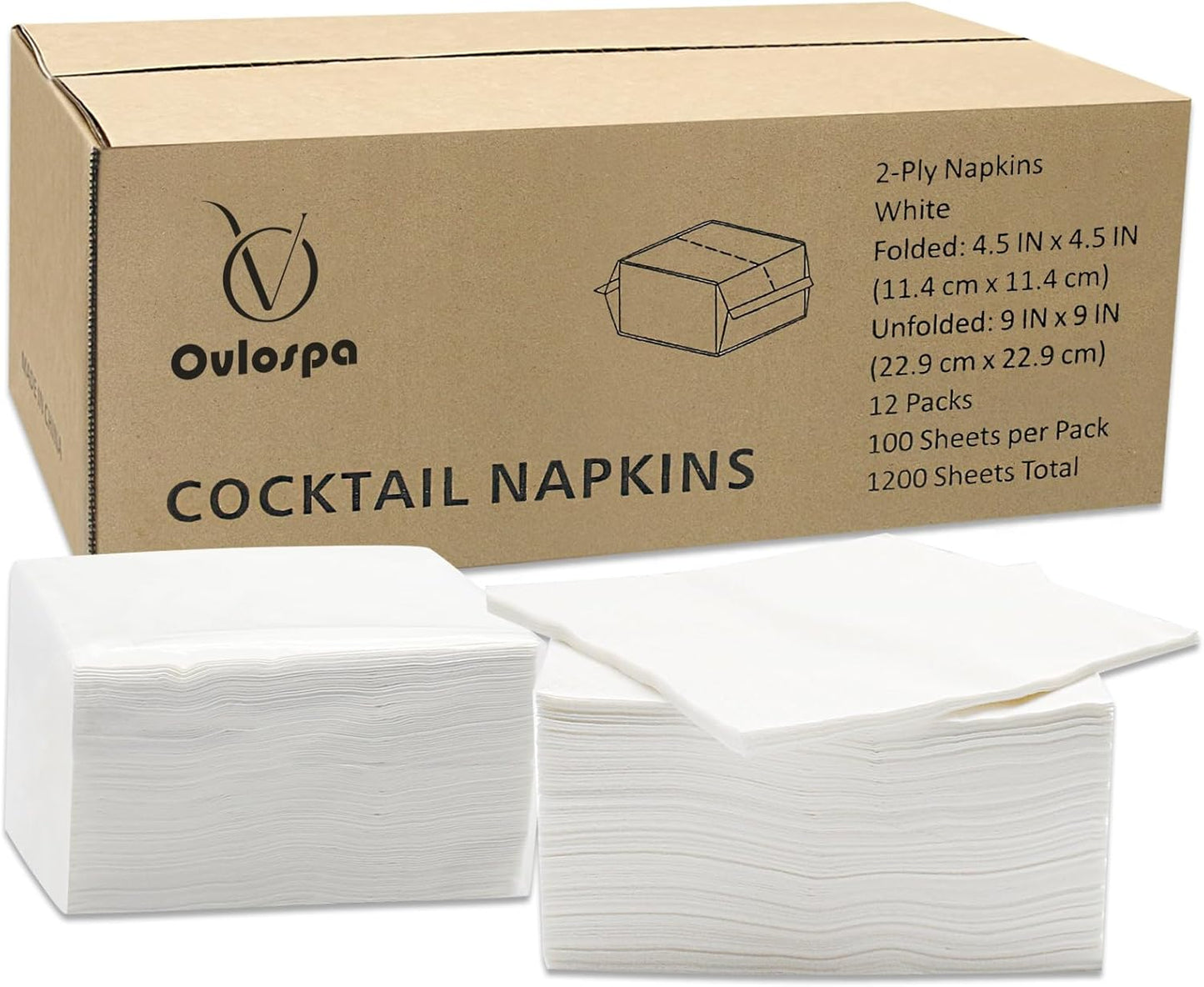 Ovlospa 2-Ply White Cocktail Napkins - 1200 Count
