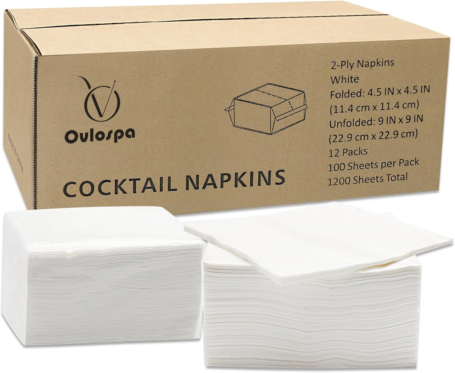 Ovlospa 2-Ply White Cocktail Napkins - 1200 Count