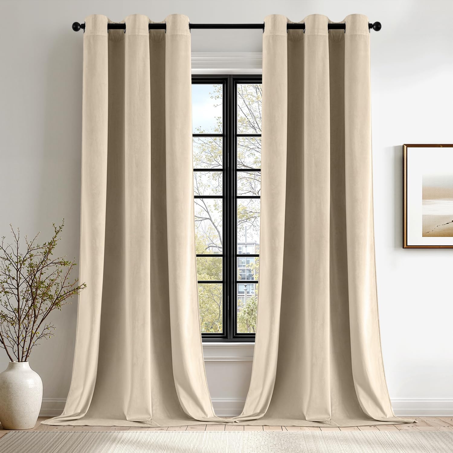 ANRODUO Beige Velvet Curtains for Room Darkening and Privacy