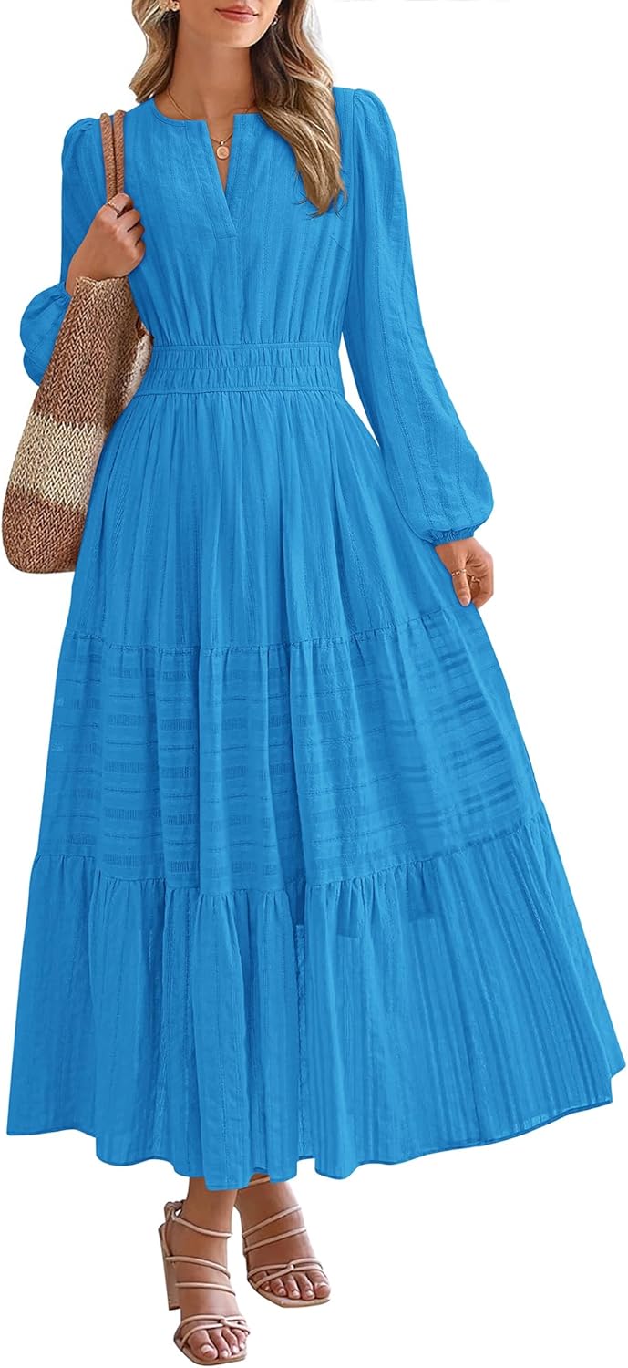 BTFBM Fall Dresses for Women 2025 Casual Long Sleeve V Neck