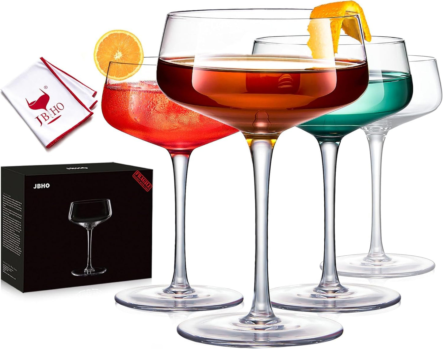 JBHO Crystal Coupe Glasses Set - Elegant 10 Oz