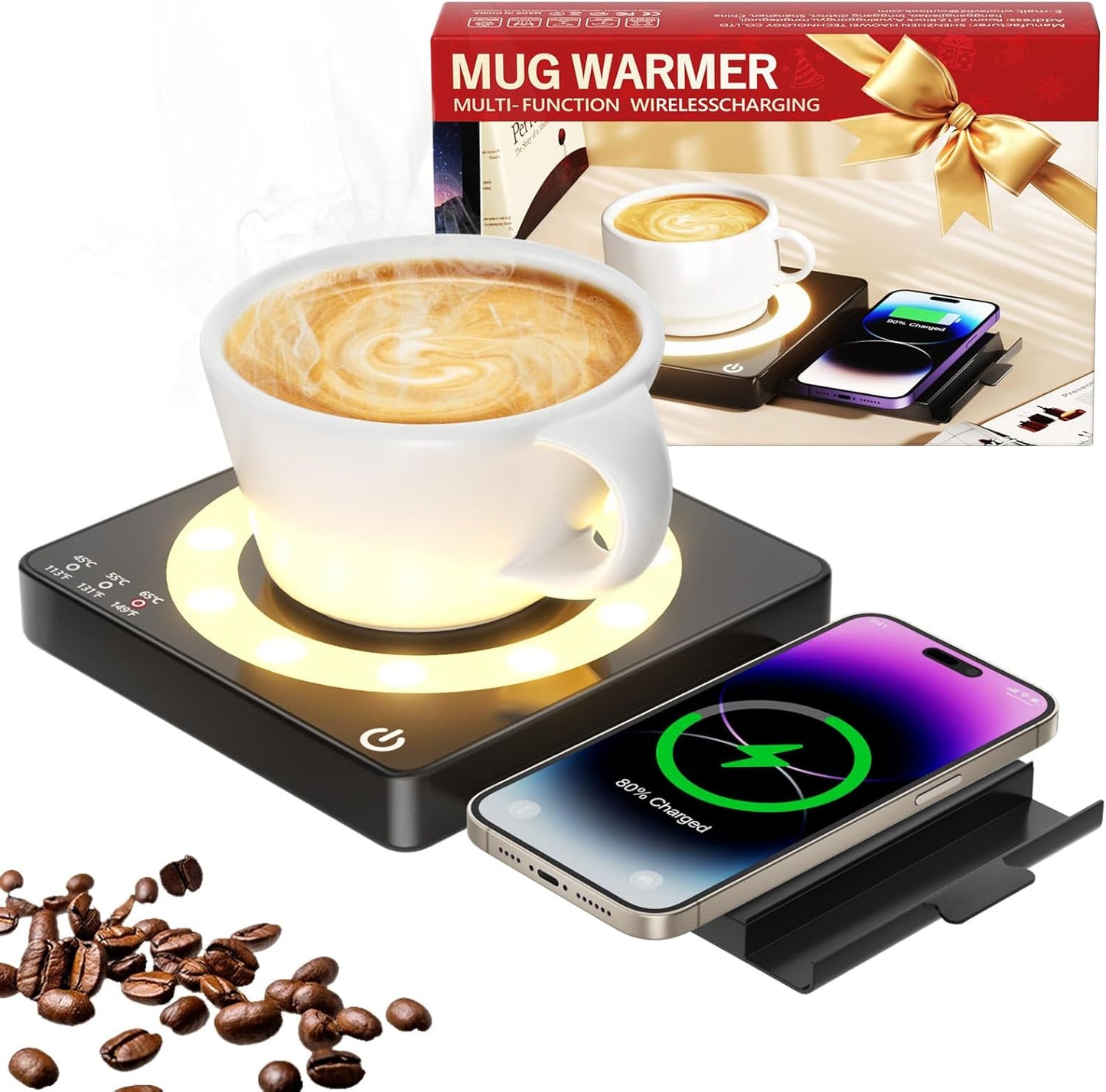 WHOLEV Smart Mug Warmer: 3 Heat Settings, Wireless Charging