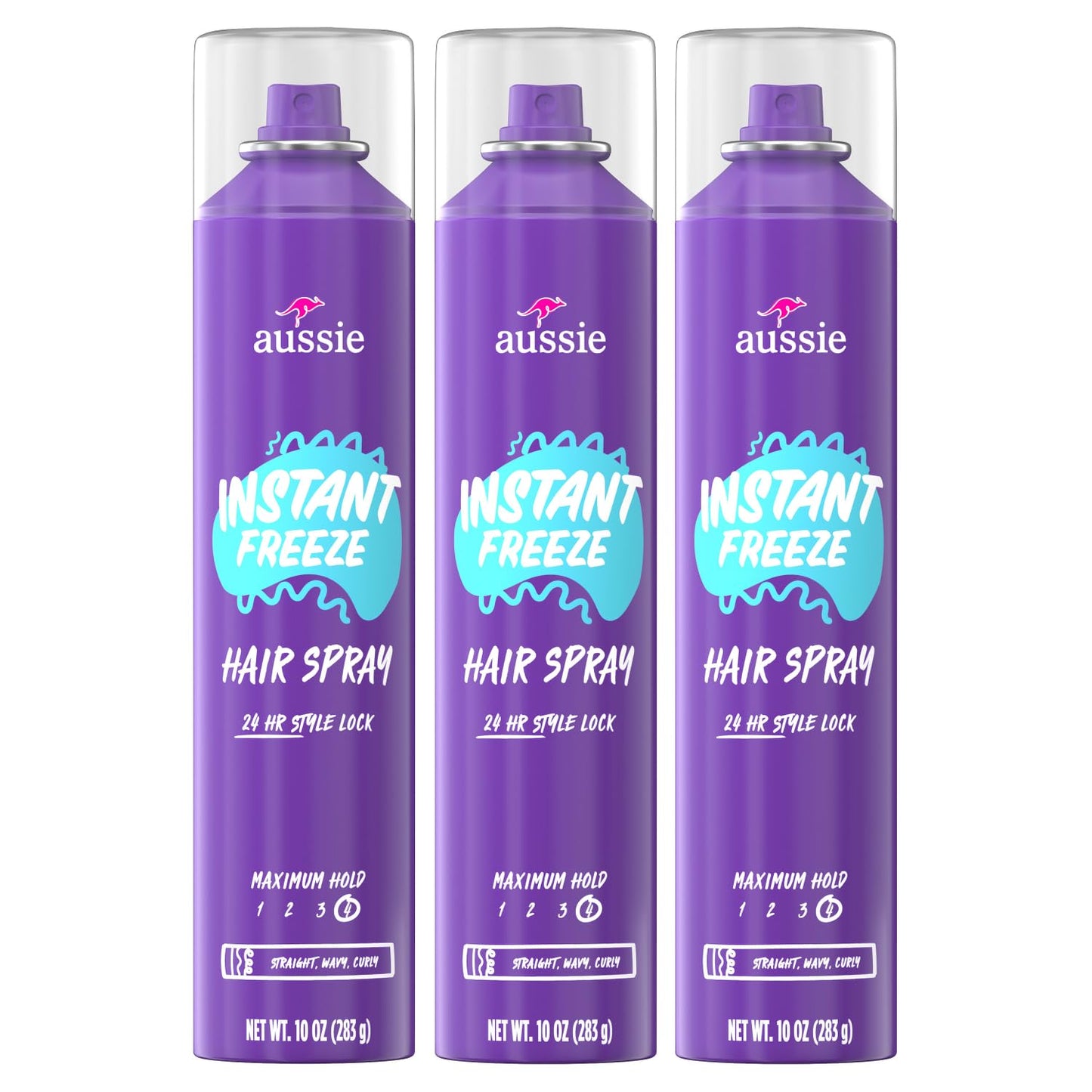 Aussie Instant Freeze Hair Spray 3 Pack, All-Day Hold