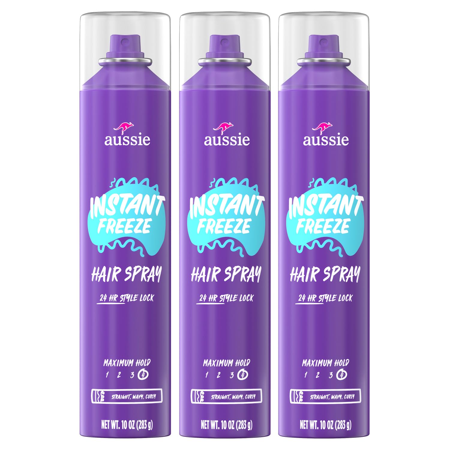 Aussie Instant Freeze Hair Spray 3 Pack, All-Day Hold