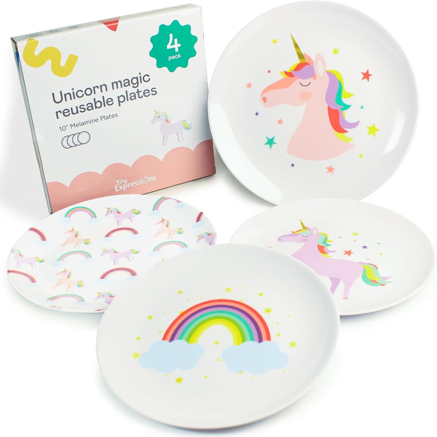 Tiny Expressions Unicorn Plates Set of 4 for Magical Meals