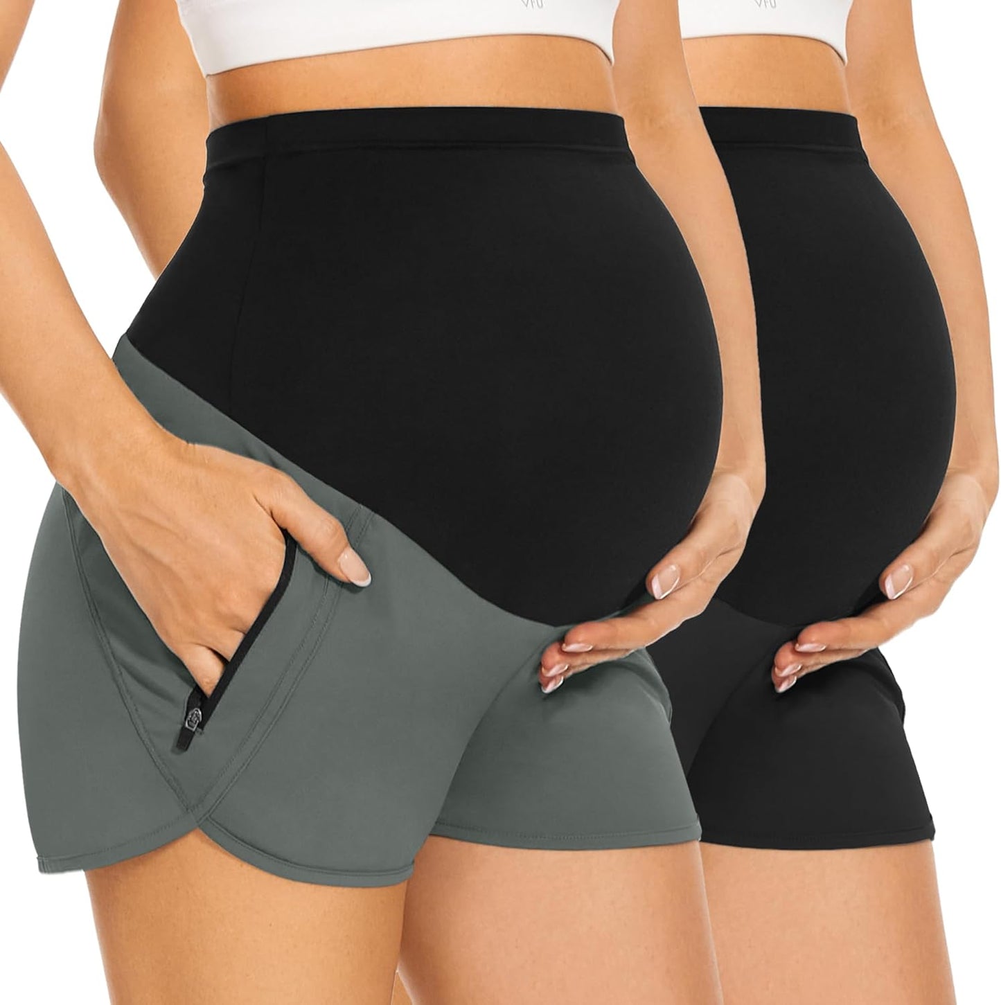 Maternity Workout Shorts Over Belly Quick Dry Athletic Style