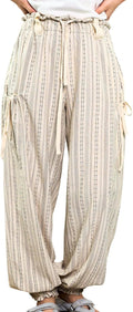 Women Drawstring Striped Pants Loose Wide Leg Casual Lounge Pants it