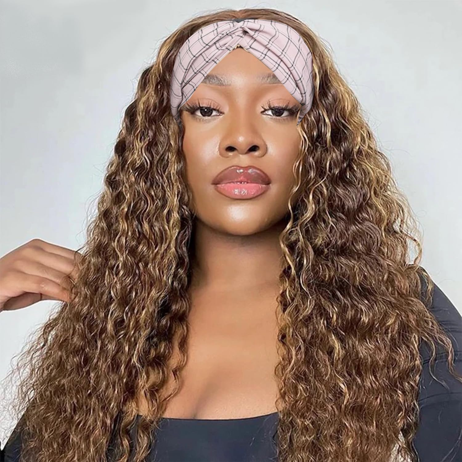 Headband Wig Human Hair Deep Wave 20 Inch for Black Women