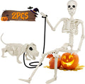 36in Halloween Skeleton with Dog Skeleton - Posable Indoor/Outdoor